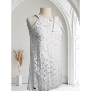 White Eyelet Cotton Lace Mini Dress Preppy Vacation Summer Beachy By BLUSH